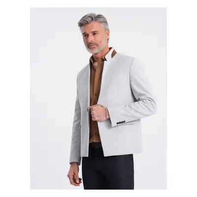 Ombre Men's melange rayon jacket with stand-up collar - grey melange