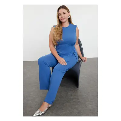 Trendyol Curve Blue Slit Detailed Knitted Top-Bottom Set