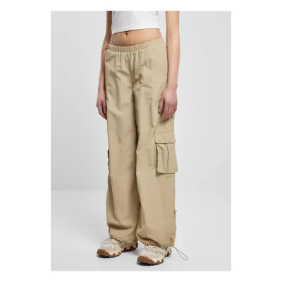 Ladies Wide Crinkle Nylon Cargo Pants Concrete