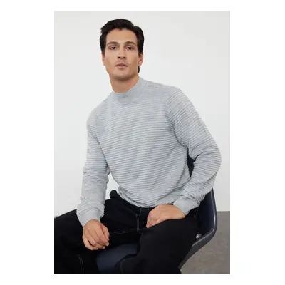 Trendyol Grey Slim Fit Half Turtleneck Textured Knitwear Sweater