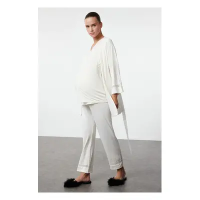 Trendyol Curve Ecru Breastfeeding Suitable Knitted Maternity & Postpartum Dressing Gown-Pajama S