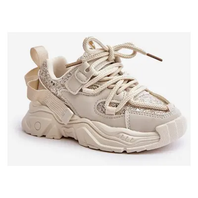 Children's sneakers decorated with sequins beige Liatoma