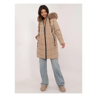 Beige long winter jacket