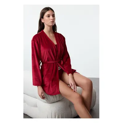 Trendyol Claret Red Soft Feeling Velvet Knitted Dressing Gown