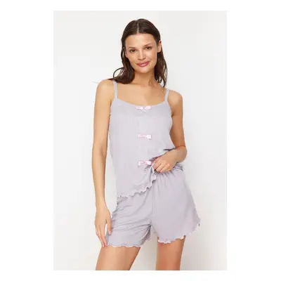 Trendyol Gray Ribbon/Bow Detailed Rope Strap Corded Knitted Pajama Set