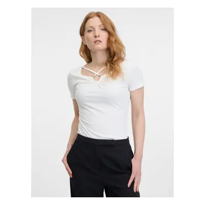 Orsay White Ladies T-shirt with Decorative Detail - Women