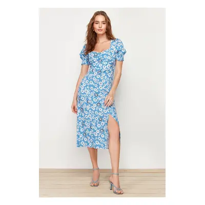 Trendyol Blue Floral A-line Viscose Midi Woven Dress