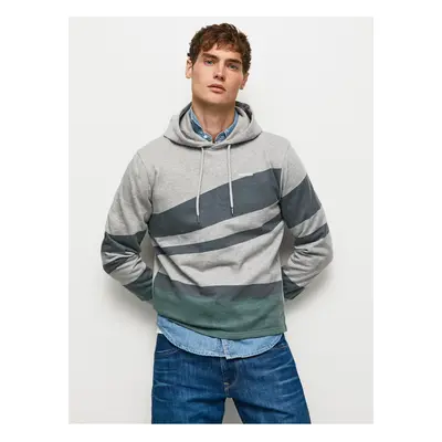 Light Grey Mens Striped Hoodie Pepe Jeans Phe - Mens