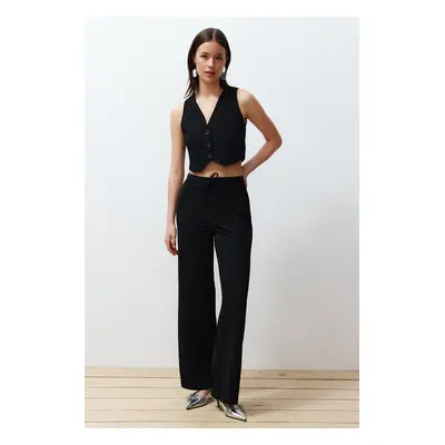 Trendyol Black Buttoned V Neck Wide Leg Knitted Vest/Pants Top-Bottom Set