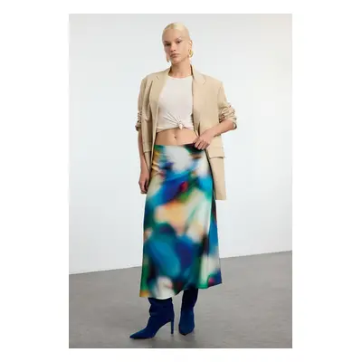 Trendyol Multicolored Patterned Viscose Fabric Midi Woven Skirt