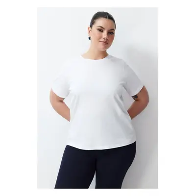 Trendyol Curve White 100% Cotton Premium Crew Neck Knitted T-Shirt