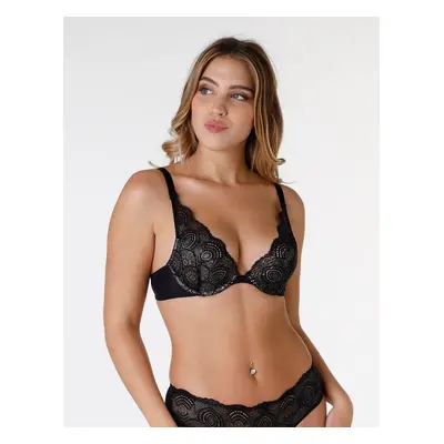 WONDERBRA GLAMOUR TRIANGLE PUSH-UP BRA - Womens Lace Bra Push-Up - Black