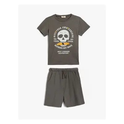 Koton Shorts T-Shirt Piece Set Cotton Print Detail