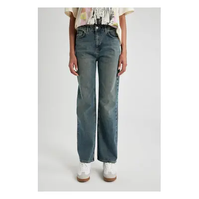 DEFACTO 90's Wide Leg High Waist Long Jean Washed Trousers