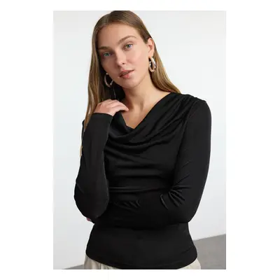 Trendyol Black Cowl Neck Body-Smoothing Flexible Long Sleeve Buzzy Knitted Blouse