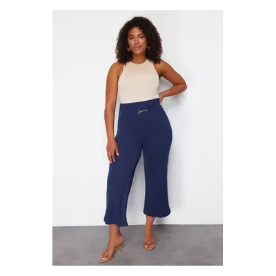 Trendyol Curve Indigo Accessory Detailed Wide Cut Knitted Trousers