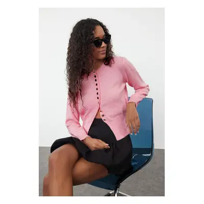 Trendyol Pink Basic Buttoned Jacket-Look Knitted Cardigan