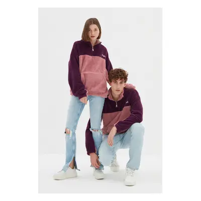 Trendyol Purple Unisex Oversize/Wide-Fit High Neck Color Block meleg plüss pulóver minimális hím