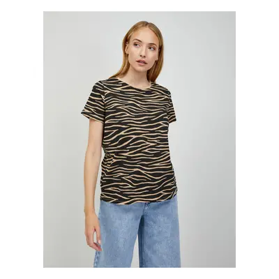 Beige-black T-shirt with animal pattern ORSAY - Women