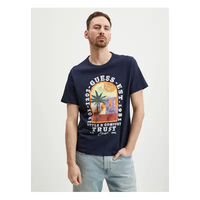 Dark blue men's T-shirt Guess Palm Window - Men