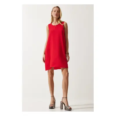 Happiness İstanbul Women's Red Sleeveless Linen Viscose A-Line Dress