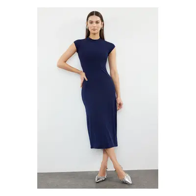 Trendyol Navy Blue Fitted Moon Sleeve Flexible Maxi Knitted Dress