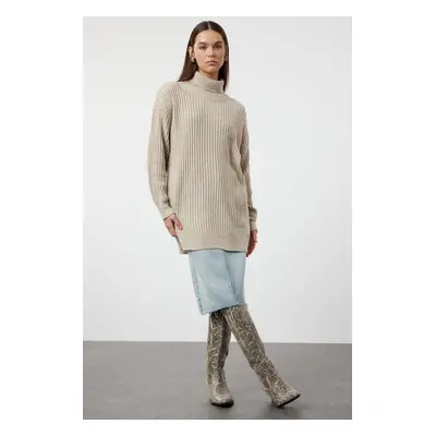 Trendyol Stone Ribbed Basic Knitwear Sweater