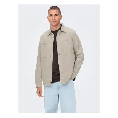 Beige Mens Upper Corduroy Shirt ONLY & SONS Track - Men