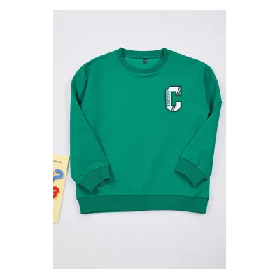 Trendyol Green Boy Slogan Printed Crew Neck Knitted Sweatshirt