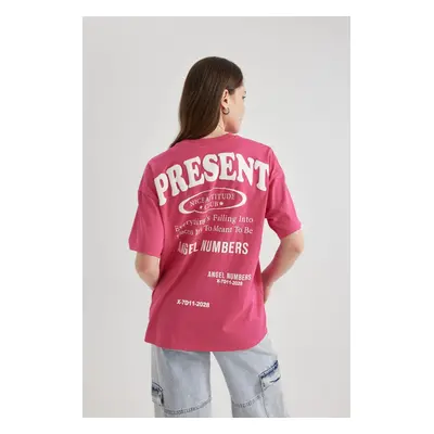 DEFACTO Oversize Fit Crew Neck Back Printed Short Sleeve T-Shirt