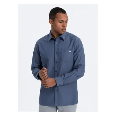 Ombre Men's cotton shirt with pocket REGULAR FIT - blue