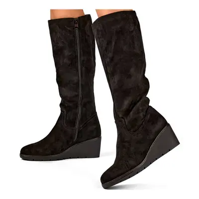 primohurt Black suede over-the-knee women's wedge boots