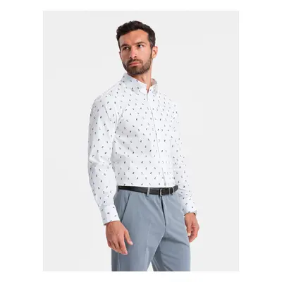 Ombre Men's SLIM FIT patterned cotton shirt - white