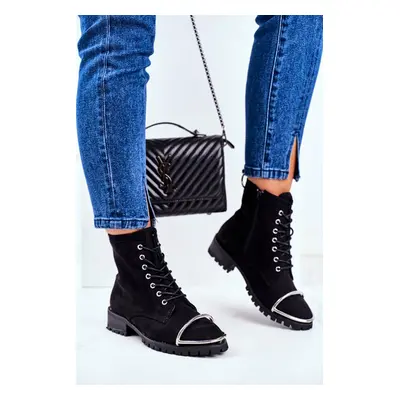 Női csizma Lu Boo Black Suede Workers Jacksy acél vázzal