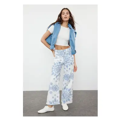 Trendyol Multicolored Floral Printed High Waist Culotte Jeans