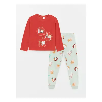 LC Waikiki Lcw Crew Neck Christmas Themed Fleece Girl's Pajama Set