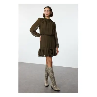 Trendyol Khaki Skirt Flounce Mini Chiffon Woven Winter Dress