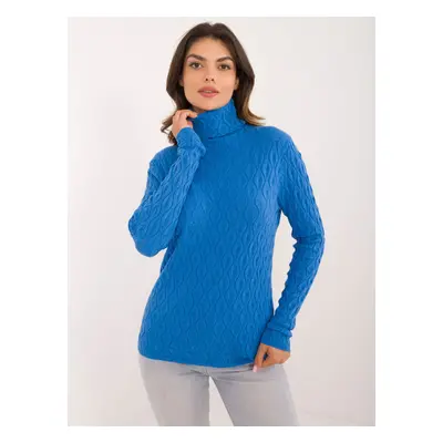 Blue women's turtleneck with shiny thread