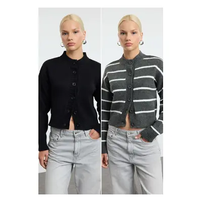 Trendyol Black-Anthracite Soft Texture 2-Pack Knitted Cardigan