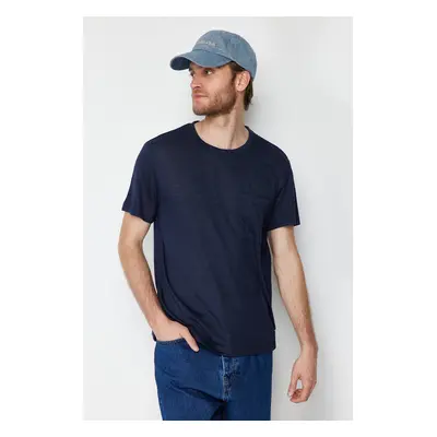 Trendyol Navy Blue Regular Cut Pocket Linen Look Short Sleeve T-Shirt