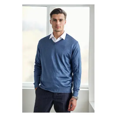 38804 Dewberry Mens V Neck Knit Sweater-INDIGO