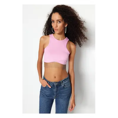 Trendyol Pink Crop Knitted Accessory Blouse