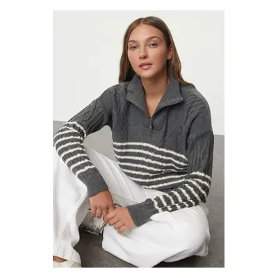 Trendyol Anthracite Wide Pattern Knitwear Sweater