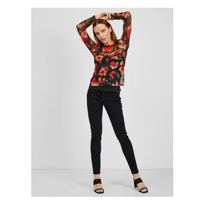 Orsay Red-Black Women Floral T-Shirt - Women