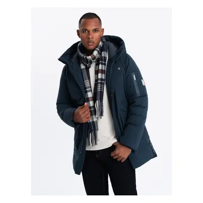 Ombre Men's long seasonal outdoor style jacket - navy blue