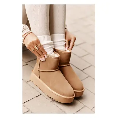 Leather suede snow boots on a platform above the ankles Camel Rianaella