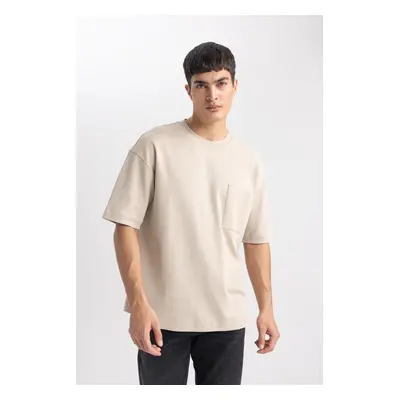 DEFACTO Oversize Wide Pattern Crew Neck Short Sleeve 100% Cotton Heavy Fabric Basic T-Shirt