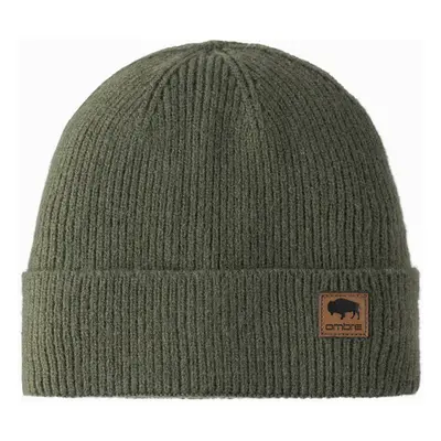 Ombre Men's knitted beanie cap with patch - olive