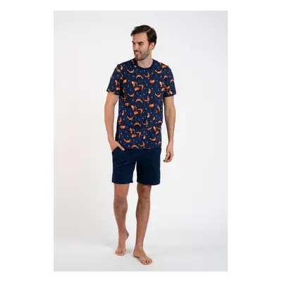 Men's pyjamas Witalis, short sleeves, shorts - print/navy blue