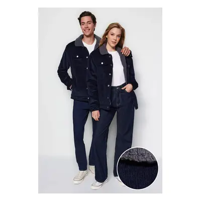 Trendyol Navy Blue Unisex Regular Fit bársony kabát